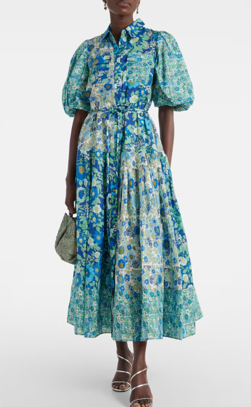 ALEMAIS Sacha Shirt Dress Midi Floral Blue Cotton Resort Button Front 8
